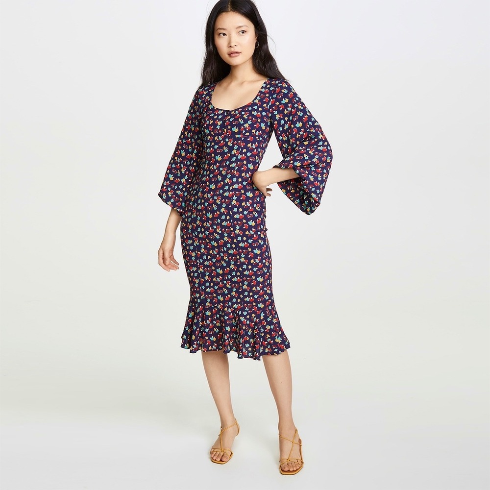 Staud‎ Lara mushroom print volume balloon sleeves midi dress Size 4 whimsical
